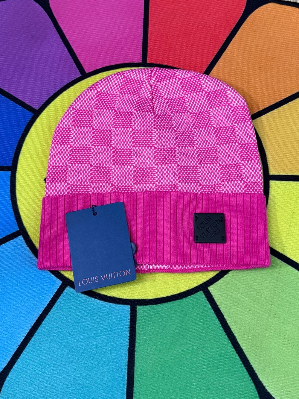 Louis Vuitton Pink Checker Knit Beanie